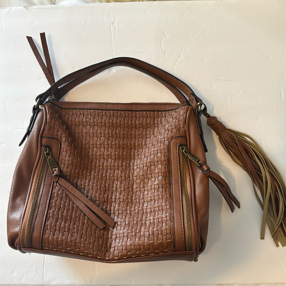 Steve Madden bag patterned, tassell, double handle, 2 zippers